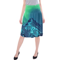 Aurora Borealis Sky Winter Snow Mountains Night Midi Beach Skirt by Pakjumat