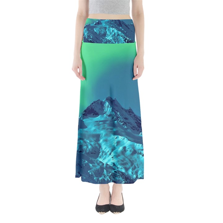 Aurora Borealis Sky Winter Snow Mountains Night Full Length Maxi Skirt