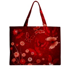 Four Red Butterflies With Flower Illustration Butterfly Flowers Zipper Mini Tote Bag by Pakjumat