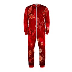 Four Red Butterflies With Flower Illustration Butterfly Flowers Onepiece Jumpsuit (kids)