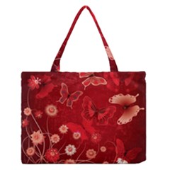 Four Red Butterflies With Flower Illustration Butterfly Flowers Zipper Medium Tote Bag by Pakjumat