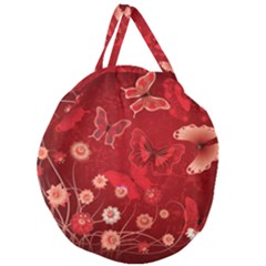 Four Red Butterflies With Flower Illustration Butterfly Flowers Giant Round Zipper Tote by Pakjumat