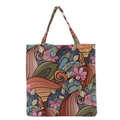 Multicolored Flower Decor Flowers Patterns Leaves Colorful Grocery Tote Bag by Pakjumat