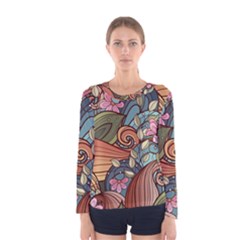 Multicolored Flower Decor Flowers Patterns Leaves Colorful Women s Long Sleeve T-shirt