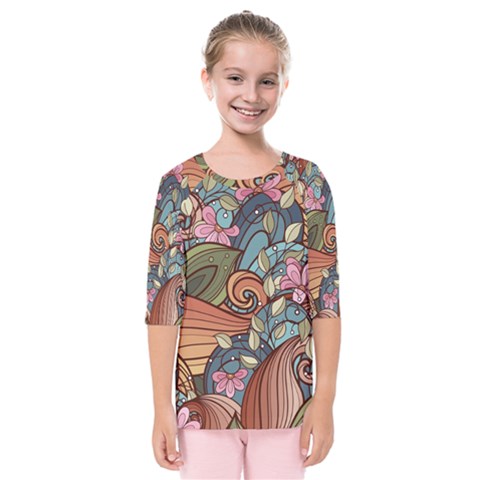 Multicolored Flower Decor Flowers Patterns Leaves Colorful Kids  Quarter Sleeve Raglan T-shirt by Pakjumat