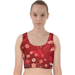 Four Red Butterflies With Flower Illustration Butterfly Flowers Velvet Racer Back Crop Top by Pakjumat