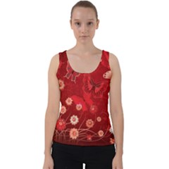 Four Red Butterflies With Flower Illustration Butterfly Flowers Velvet Tank Top by Pakjumat