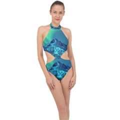 Aurora Borealis Sky Winter Snow Mountains Night Halter Side Cut Swimsuit