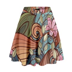 Multicolored Flower Decor Flowers Patterns Leaves Colorful High Waist Skirt by Pakjumat