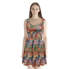 Multicolored Flower Decor Flowers Patterns Leaves Colorful Split Back Mini Dress  by Pakjumat