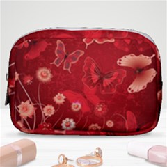 Four Red Butterflies With Flower Illustration Butterfly Flowers Make Up Pouch (small) by Pakjumat