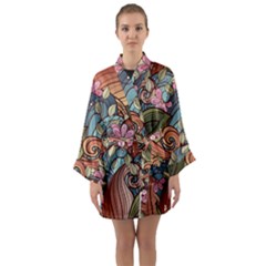 Multicolored Flower Decor Flowers Patterns Leaves Colorful Long Sleeve Satin Kimono by Pakjumat