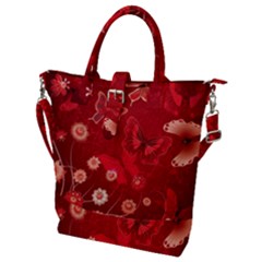 Four Red Butterflies With Flower Illustration Butterfly Flowers Buckle Top Tote Bag by Pakjumat