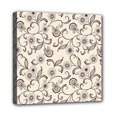 White And Brown Floral Wallpaper Flowers Background Pattern Mini Canvas 8  X 8  (stretched) by Pakjumat