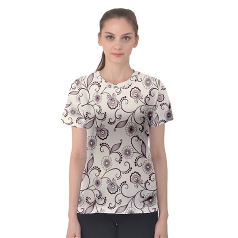 White And Brown Floral Wallpaper Flowers Background Pattern Women s Sport Mesh T-shirt by Pakjumat