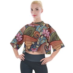 Multicolored Flower Decor Flowers Patterns Leaves Colorful Mock Neck T-shirt by Pakjumat