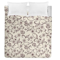 White And Brown Floral Wallpaper Flowers Background Pattern Duvet Cover Double Side (queen Size) by Pakjumat