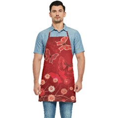 Four Red Butterflies With Flower Illustration Butterfly Flowers Kitchen Apron by Pakjumat