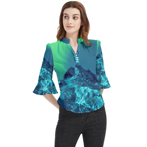 Aurora Borealis Sky Winter Snow Mountains Night Loose Horn Sleeve Chiffon Blouse by Pakjumat