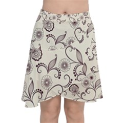 White And Brown Floral Wallpaper Flowers Background Pattern Chiffon Wrap Front Skirt by Pakjumat