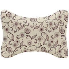 White And Brown Floral Wallpaper Flowers Background Pattern Seat Head Rest Cushion by Pakjumat