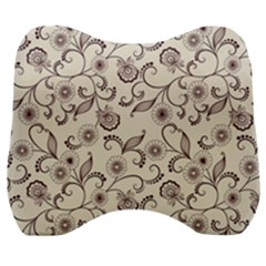 White And Brown Floral Wallpaper Flowers Background Pattern Velour Head Support Cushion by Pakjumat