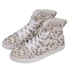 White And Brown Floral Wallpaper Flowers Background Pattern Women s Hi-top Skate Sneakers by Pakjumat