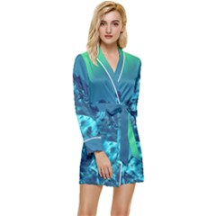 Aurora Borealis Sky Winter Snow Mountains Night Long Sleeve Satin Robe by Pakjumat