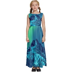 Aurora Borealis Sky Winter Snow Mountains Night Kids  Satin Sleeveless Maxi Dress by Pakjumat