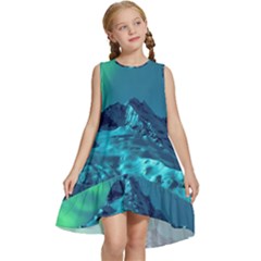 Aurora Borealis Sky Winter Snow Mountains Night Kids  Frill Swing Dress by Pakjumat