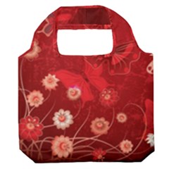 Four Red Butterflies With Flower Illustration Butterfly Flowers Premium Foldable Grocery Recycle Bag by Pakjumat