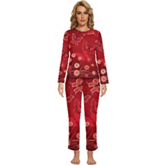 Four Red Butterflies With Flower Illustration Butterfly Flowers Womens  Long Sleeve Lightweight Pajamas Set by Pakjumat