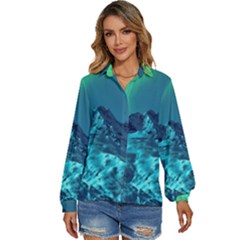 Aurora Borealis Sky Winter Snow Mountains Night Women s Long Sleeve Button Up Shirt