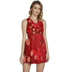 Four Red Butterflies With Flower Illustration Butterfly Flowers Sleeveless High Waist Mini Dress by Pakjumat