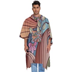 Multicolored Flower Decor Flowers Patterns Leaves Colorful Men s Hooded Rain Ponchos