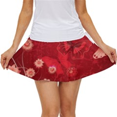 Four Red Butterflies With Flower Illustration Butterfly Flowers Women s Skort by Pakjumat