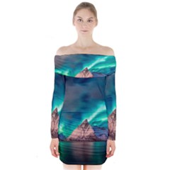 Amazing Aurora Borealis Colors Long Sleeve Off Shoulder Dress by Pakjumat