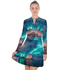 Amazing Aurora Borealis Colors Long Sleeve Panel Dress