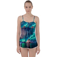 Amazing Aurora Borealis Colors Babydoll Tankini Top