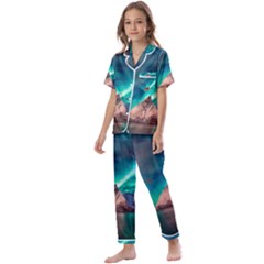 Amazing Aurora Borealis Colors Kids  Satin Short Sleeve Pajamas Set by Pakjumat