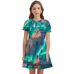 Amazing Aurora Borealis Colors Kids  Bow Tie Puff Sleeve Dress by Pakjumat