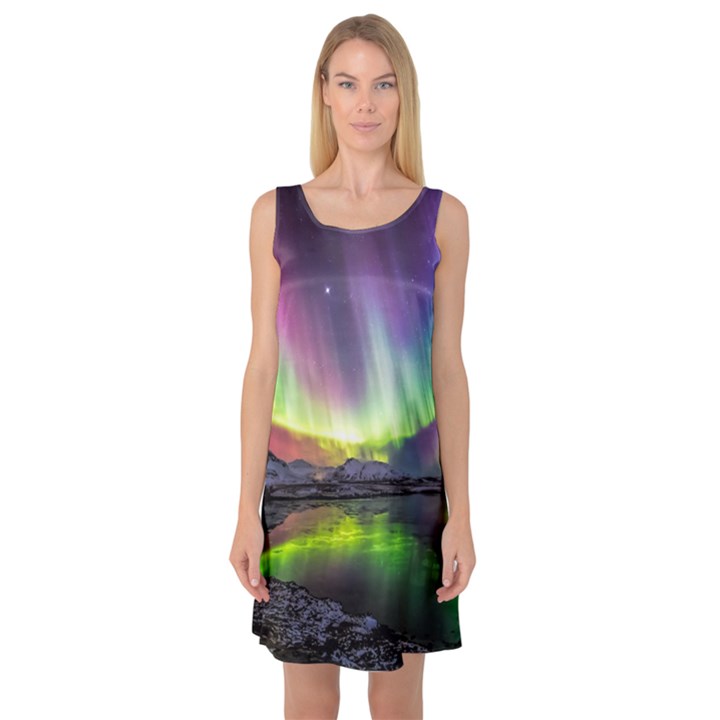 Aurora Borealis Polar Northern Lights Natural Phenomenon North Night Mountains Sleeveless Satin Nightdress