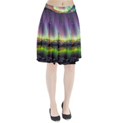 Aurora Borealis Polar Northern Lights Natural Phenomenon North Night Mountains Pleated Skirt by Pakjumat