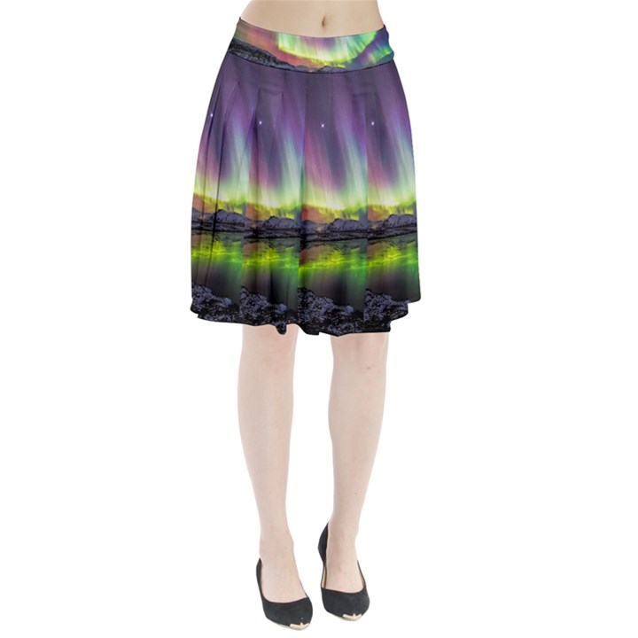 Aurora Borealis Polar Northern Lights Natural Phenomenon North Night Mountains Pleated Skirt