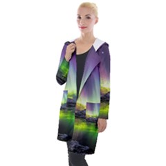 Aurora Borealis Polar Northern Lights Natural Phenomenon North Night Mountains Hooded Pocket Cardigan by Pakjumat