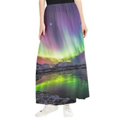 Aurora Borealis Polar Northern Lights Natural Phenomenon North Night Mountains Maxi Chiffon Skirt by Pakjumat