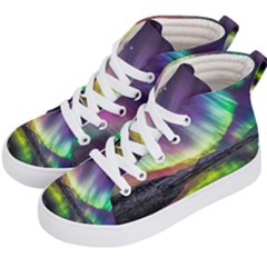 Aurora Borealis Polar Northern Lights Natural Phenomenon North Night Mountains Kids  Hi-top Skate Sneakers by Pakjumat