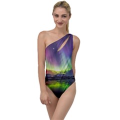 Aurora Borealis Polar Northern Lights Natural Phenomenon North Night Mountains To One Side Swimsuit by Pakjumat