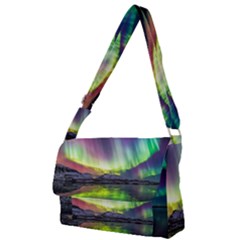 Aurora Borealis Polar Northern Lights Natural Phenomenon North Night Mountains Full Print Messenger Bag (s) by Pakjumat