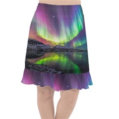 Aurora Borealis Polar Northern Lights Natural Phenomenon North Night Mountains Fishtail Chiffon Skirt by Pakjumat